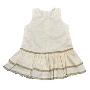 Empress Arts Ivory Off White Linen Ruffle Tiered Dress Baby Girl 0-6 Months